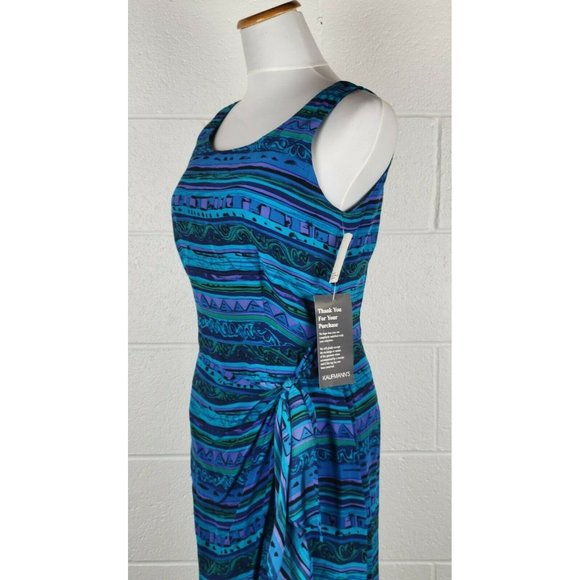 Vtg NWT Womens Spenser Jeremy Silk Blue Purple Tribal Print Stripe Dress sz 8 - Picture 7 of 11